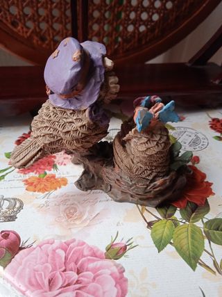 FAMILIA DE BÚHOS FIGURA ANTIGUA COLECCIÓN VINTAGE