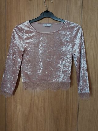 Top de terciopelo rosa sin estrenar