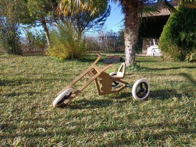 Triciclo, bicicleta sin pedales, moto de madera