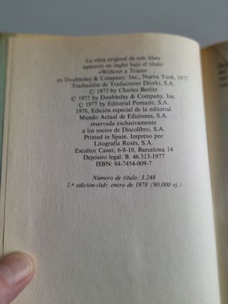 SIN RASTRO. Charles Berlitz, edición original 1978