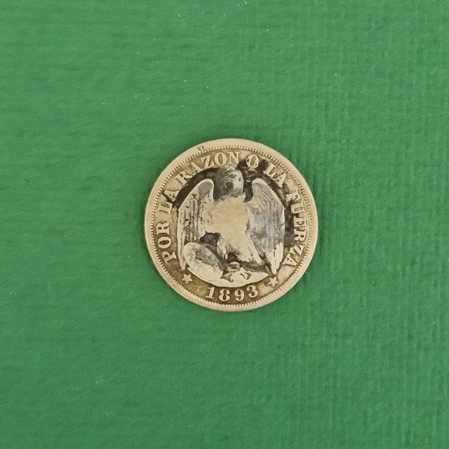 Moneda 20 cents, centavos de plata 1893 Chile