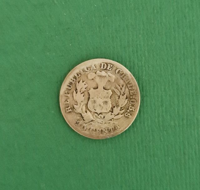 Moneda 20 cents, centavos de plata 1893 Chile