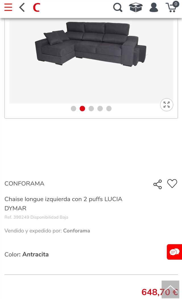 SEMINUEVO Sofá con chaise longue + puffs