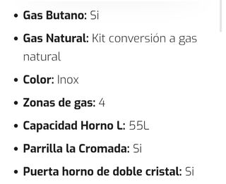 Cocina de gas 4 fuegos más horno