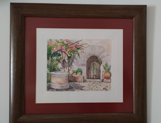 Acuarela patio Mallorquín de Llorenç Ques