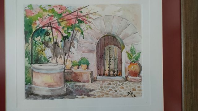 Acuarela patio Mallorquín de Llorenç Ques