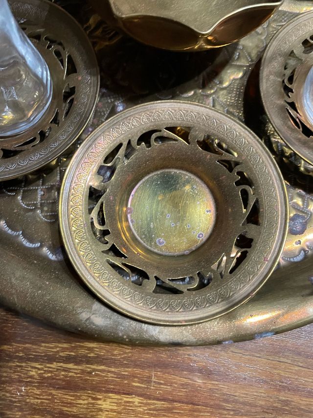 Juego de te arabe con bandeja de bronce