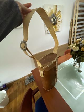 Porta Termo Rustico Rigido en Cuero Natural