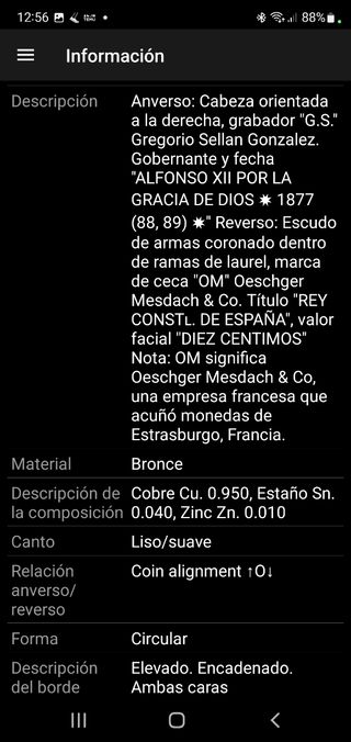 Moneda de 1878 de 10 centimos