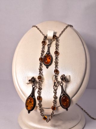 Conjunto de plata de ley y ámbar natural