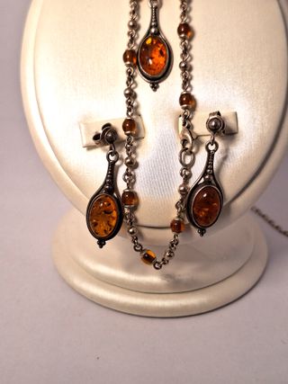 Conjunto de plata de ley y ámbar natural