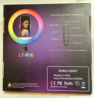 Anillo luz RGB LED 10'', brillo regulable, 3 modos