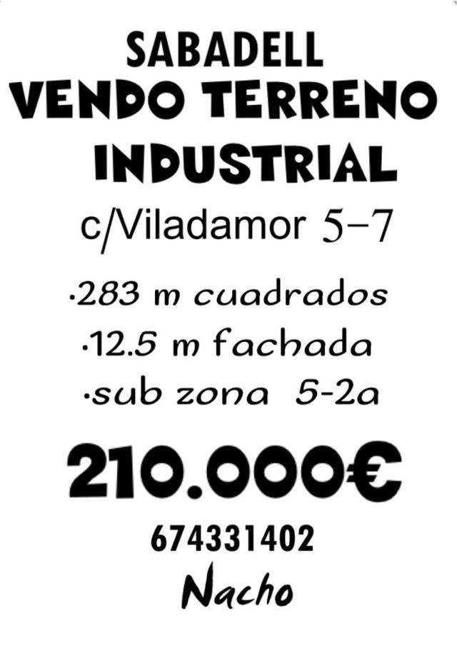 TERRENO INDUSTRIAL EN VENTA 283m SABADELL