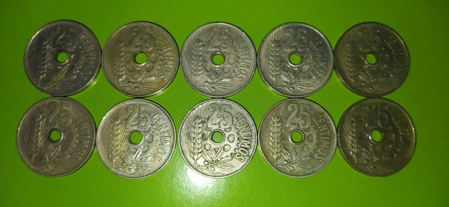 Lotto 10 25 monete Cenimos del 1934.