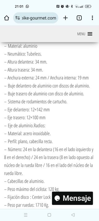 Ruedas Fulcrum Racing 400 disc