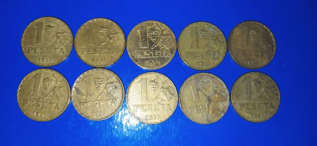 Lotto 10 monete 1 Peseta 1937