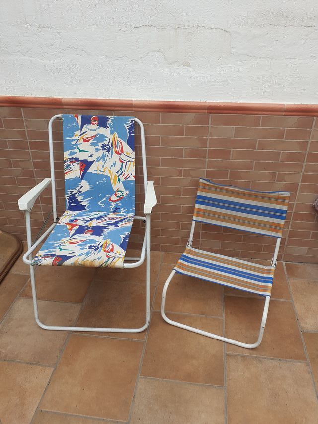 Conjunto playero vintage silla y taburete respaldo