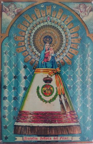 ANTIGUA CHAPA LITOGRAFIADA DE LA VIRGEN DEL PILAR
