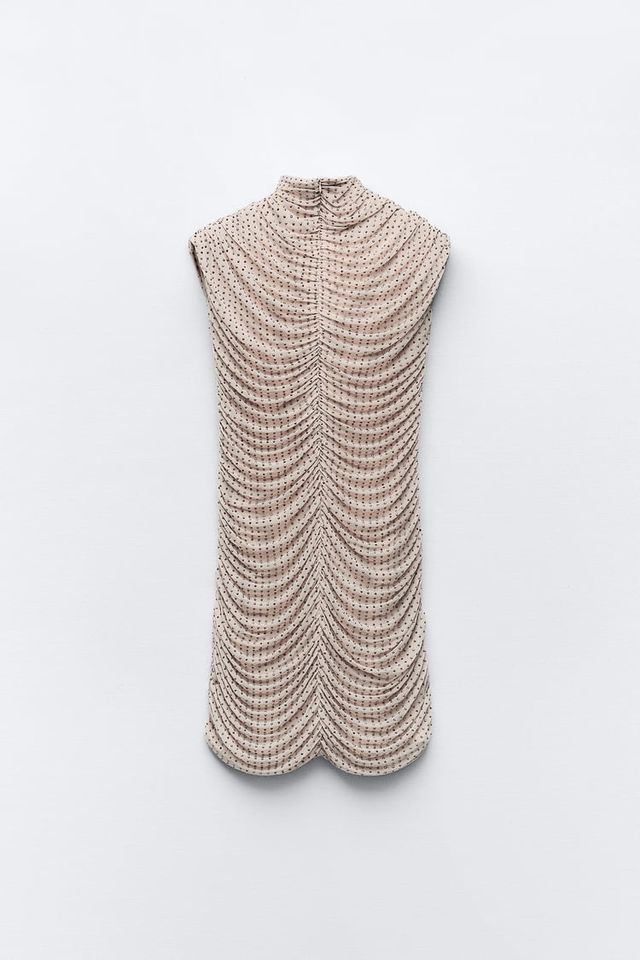 Vestido corto mesh brillos Zara
