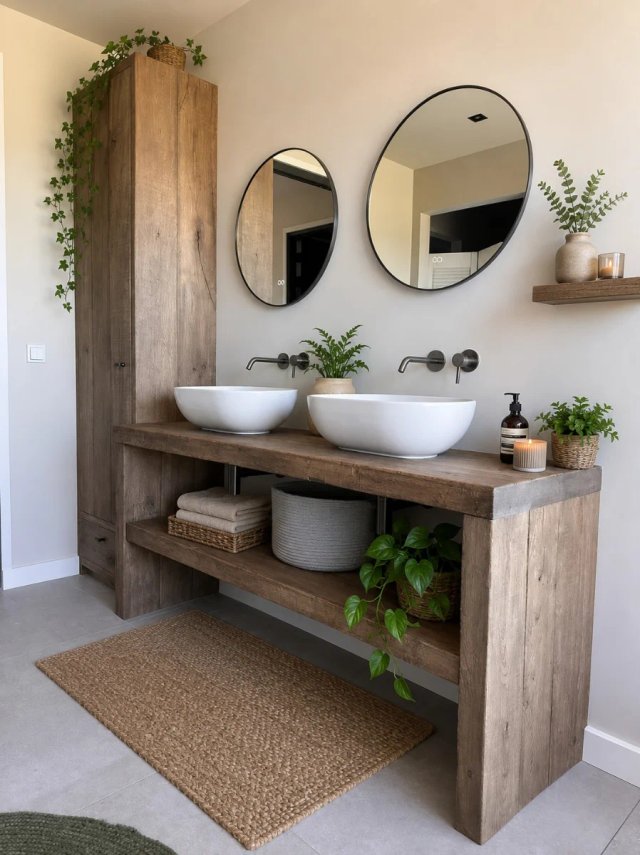Mueble baño rùstico madera maciza