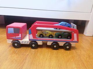 CAMIÓN MADERA CON 3 COCHES DE MADERA