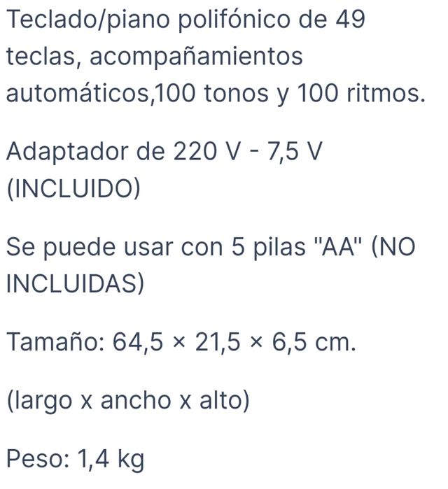 Teclado Piano Órgano Casio MA 100