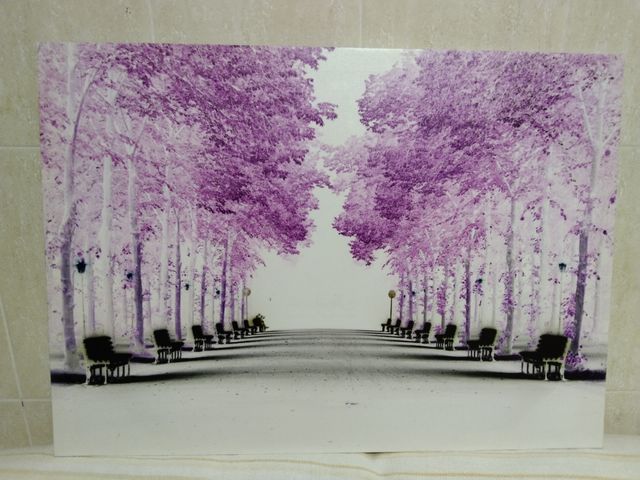 Cuadro paisaje árboles morados