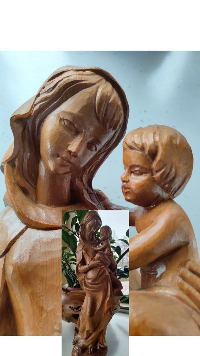 Statua Maria con Gesù bambino in legno