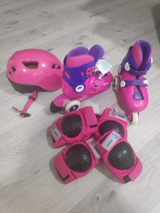 Patines niña con protecciones y casco