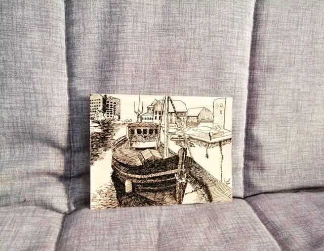 ‘Barca Ormeggiata’, Quadretto ad Inchiostro