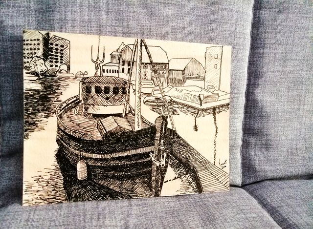 ‘Barca Ormeggiata’, Quadretto ad Inchiostro