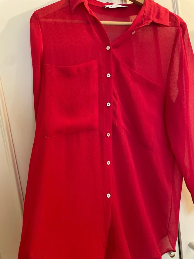 Camisa ZARA oversize roja transparente
