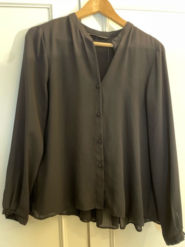 Camisa negra mujer cuello mao ZARA