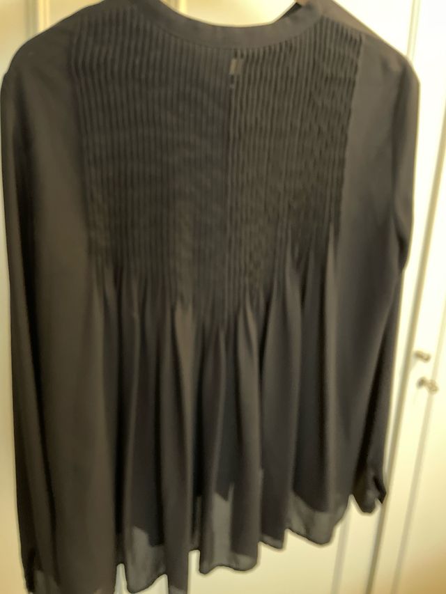 Camisa negra mujer cuello mao ZARA