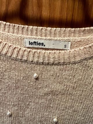 Jersey punto lana beige con detalle perlas