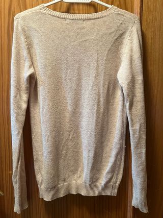 Jersey punto lana beige con detalle perlas
