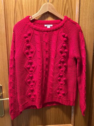 Jersey punto gordito, cuello redondo,rojo