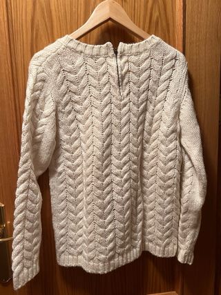 Jersey punto lana,cuello redondo,beige crema