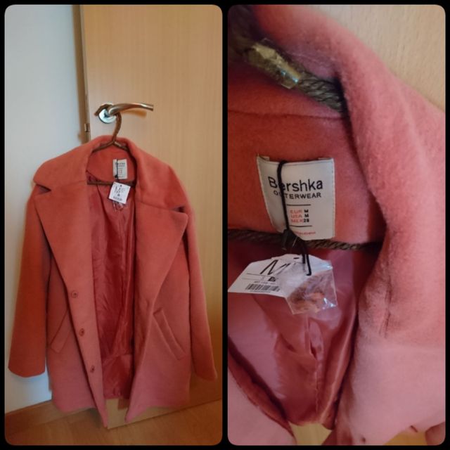 Abrigo NUEVO Bershka talla M color coral precioso.