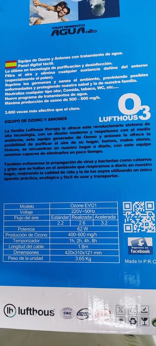 Ionizador de aire O3 EVO1, Aire y Agua limpios