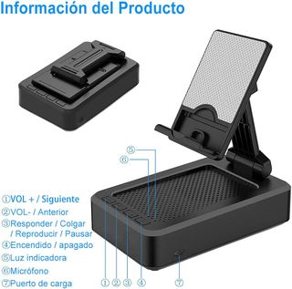 Soporte ajustable movil con altavoz inalámbrico.