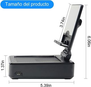 Soporte ajustable movil con altavoz inalámbrico.