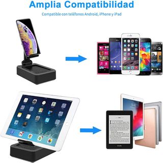 Soporte ajustable movil con altavoz inalámbrico.