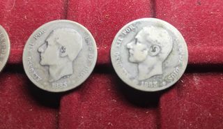 LOTE 4 MONEDAS ALFONSO XII AÑOS 1876, 82,83 Y 1885