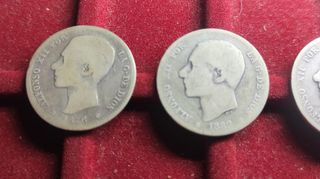LOTE 4 MONEDAS ALFONSO XII AÑOS 1876, 82,83 Y 1885