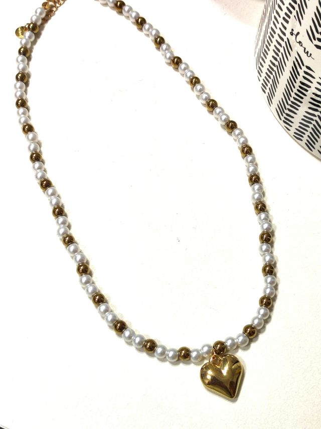 Vintage Pearl Gold Heart necklace