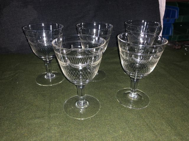 5 Calici Cristallo Antichi Cesellati