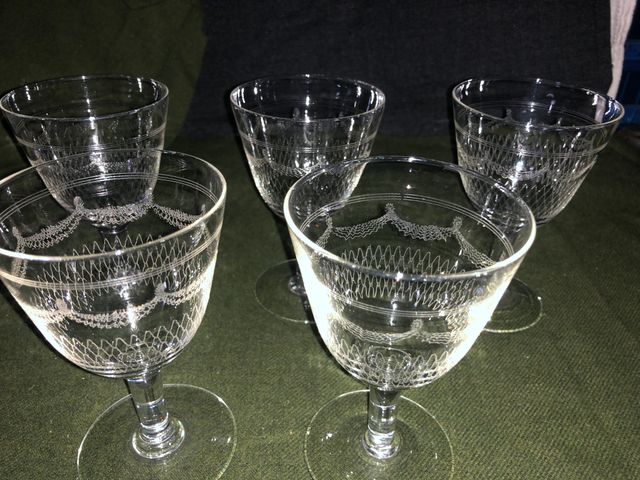 5 Calici Cristallo Antichi Cesellati