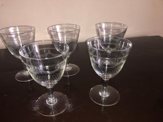 5 Calici Cristallo Antichi Cesellati