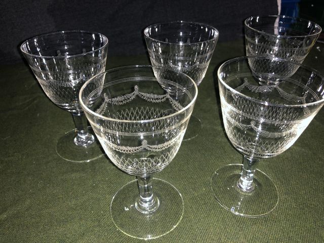 5 Calici Cristallo Antichi Cesellati